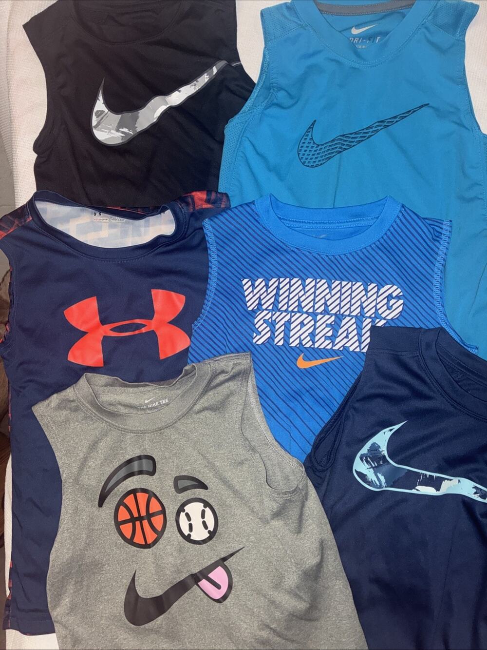 Nike Under Armour Boys Size 6 Lot Of 6 Tank Tops Sleeveless Blue Black Sports